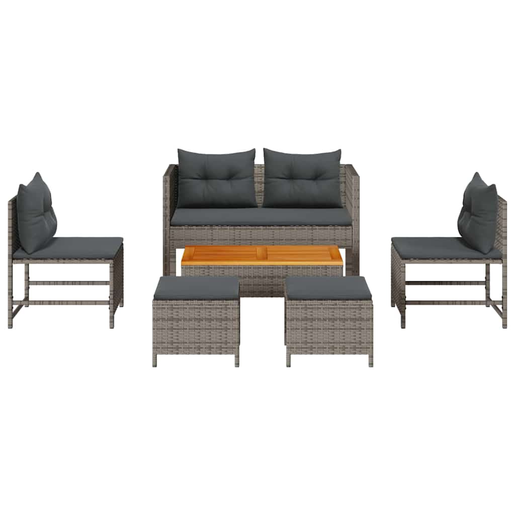 Tuinbankenset met kussen 6 pcs Grijs en Donkergrijs poly rattan is nu te koop bij PeponiXL, paradijselijk wonen!
