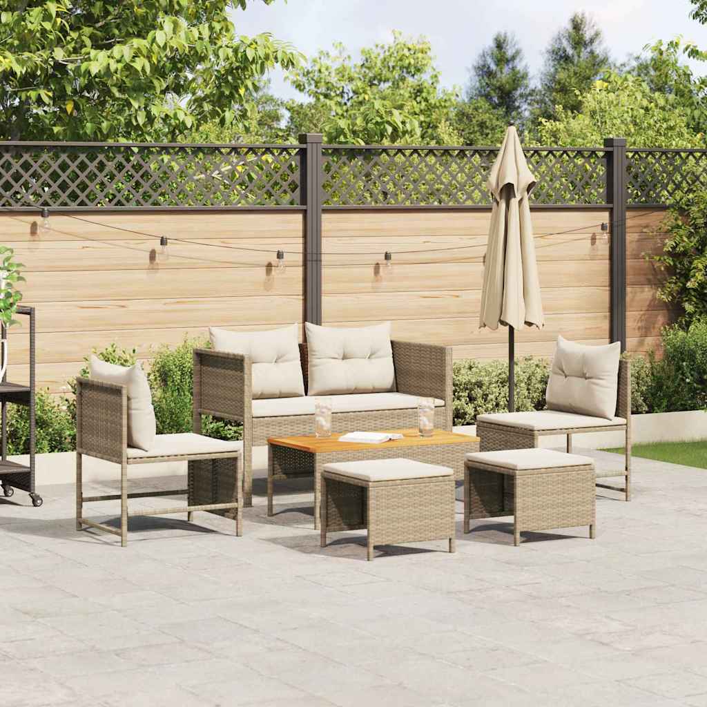 Tuinbankenset met kussen 6 pcs Beige en Crème poly rattan is nu te koop bij PeponiXL, paradijselijk wonen!