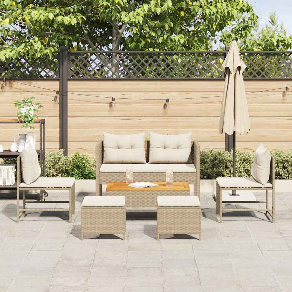 Tuinbankenset met kussen 6 pcs Beige en Crème poly rattan is nu te koop bij PeponiXL, paradijselijk wonen!