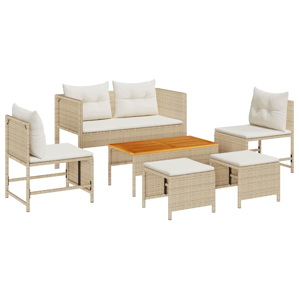 Tuinbankenset met kussen 6 pcs Beige en Crème poly rattan is nu te koop bij PeponiXL, paradijselijk wonen!