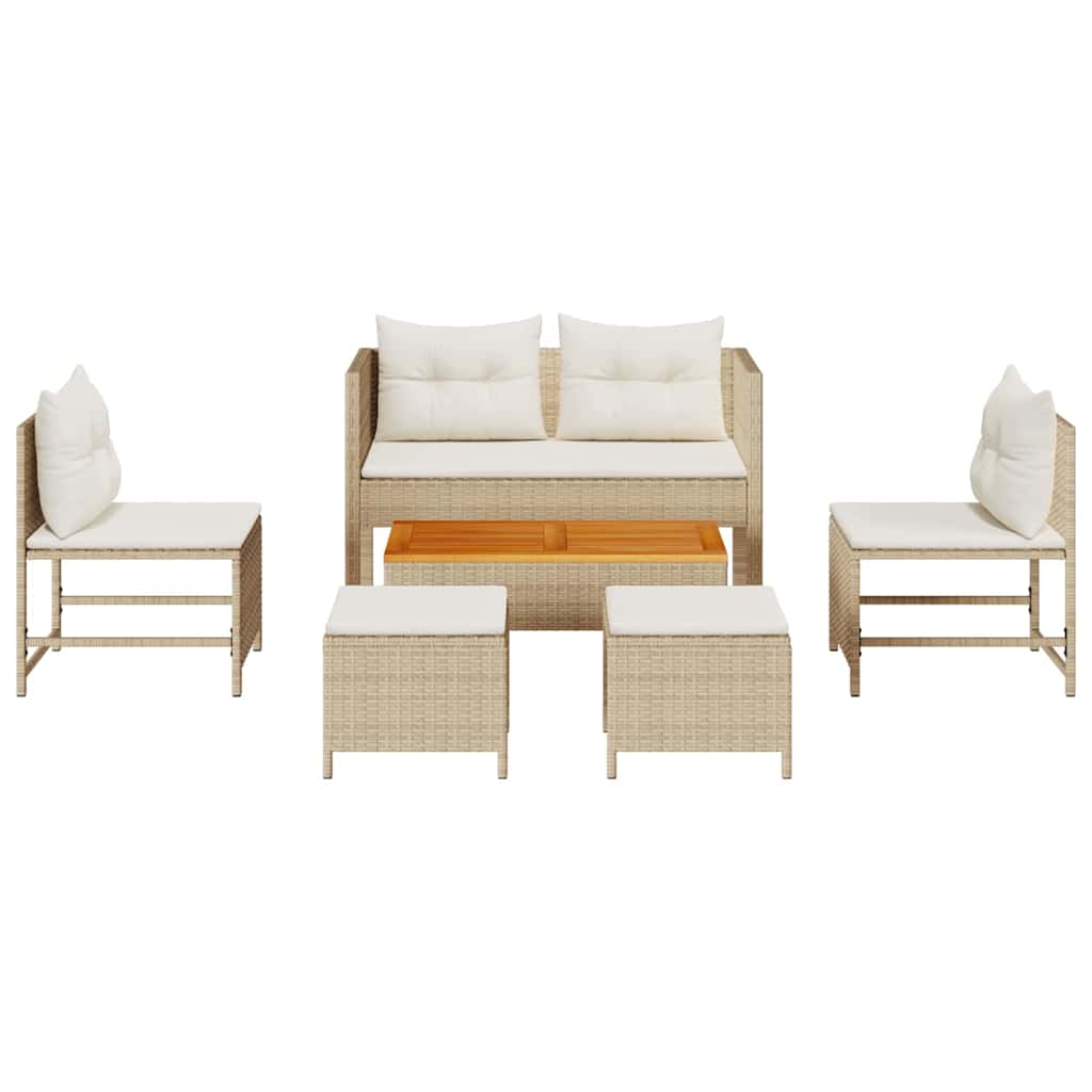 Tuinbankenset met kussen 6 pcs Beige en Crème poly rattan is nu te koop bij PeponiXL, paradijselijk wonen!