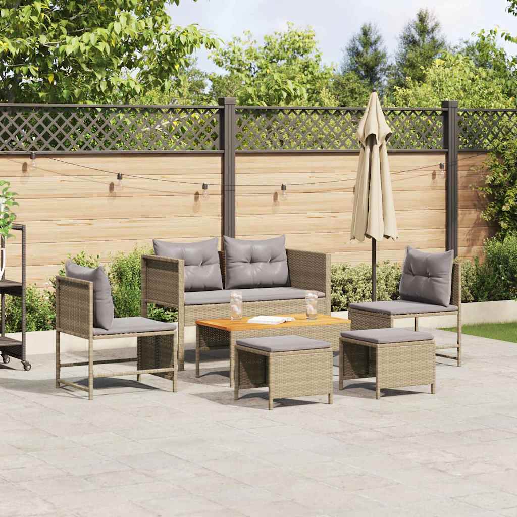Tuinbankenset met kussen 6 pcs Beige en Licht Grijs poly rattan is nu te koop bij PeponiXL, paradijselijk wonen!