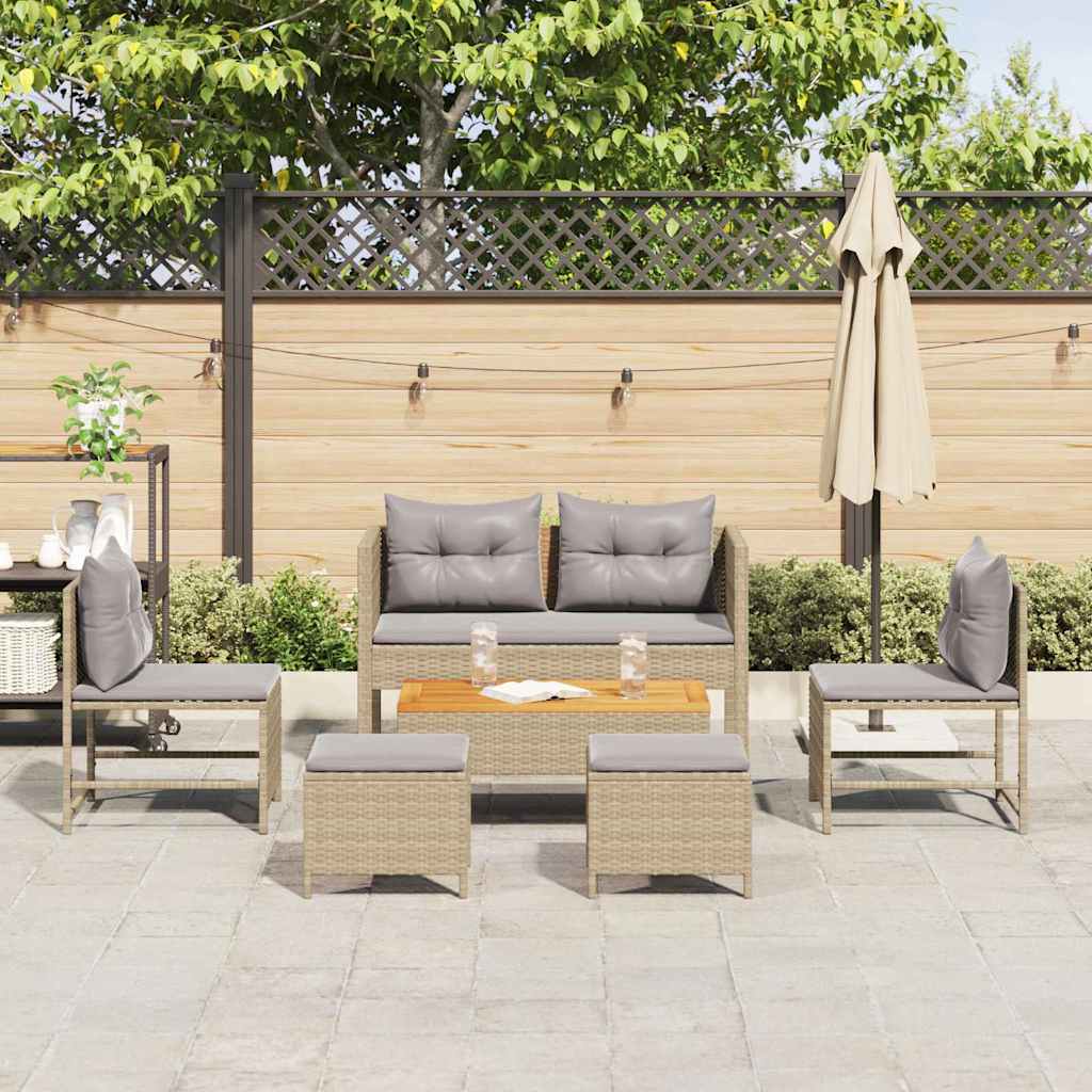 Tuinbankenset met kussen 6 pcs Beige en Licht Grijs poly rattan is nu te koop bij PeponiXL, paradijselijk wonen!