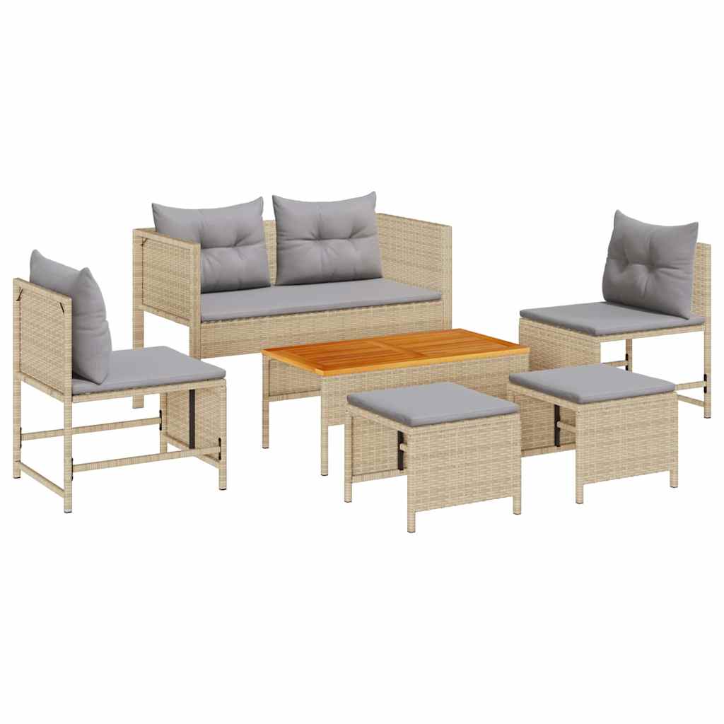 Tuinbankenset met kussen 6 pcs Beige en Licht Grijs poly rattan is nu te koop bij PeponiXL, paradijselijk wonen!