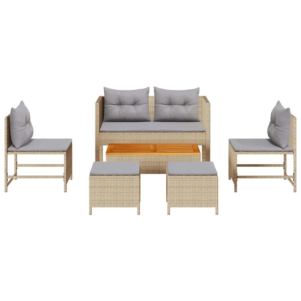 Tuinbankenset met kussen 6 pcs Beige en Licht Grijs poly rattan is nu te koop bij PeponiXL, paradijselijk wonen!