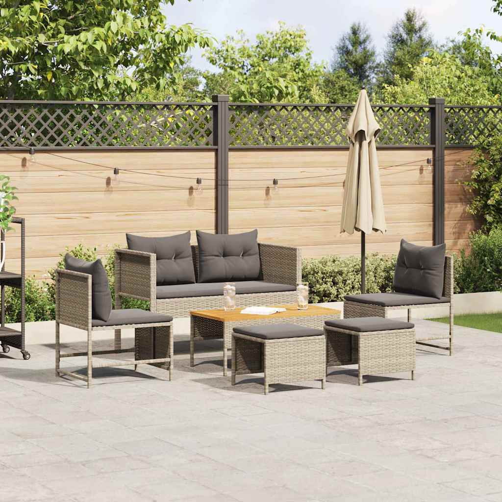 Tuinbankenset 6 pcs Licht Grijs en Donker Grijs poly rattan is nu te koop bij PeponiXL, paradijselijk wonen!