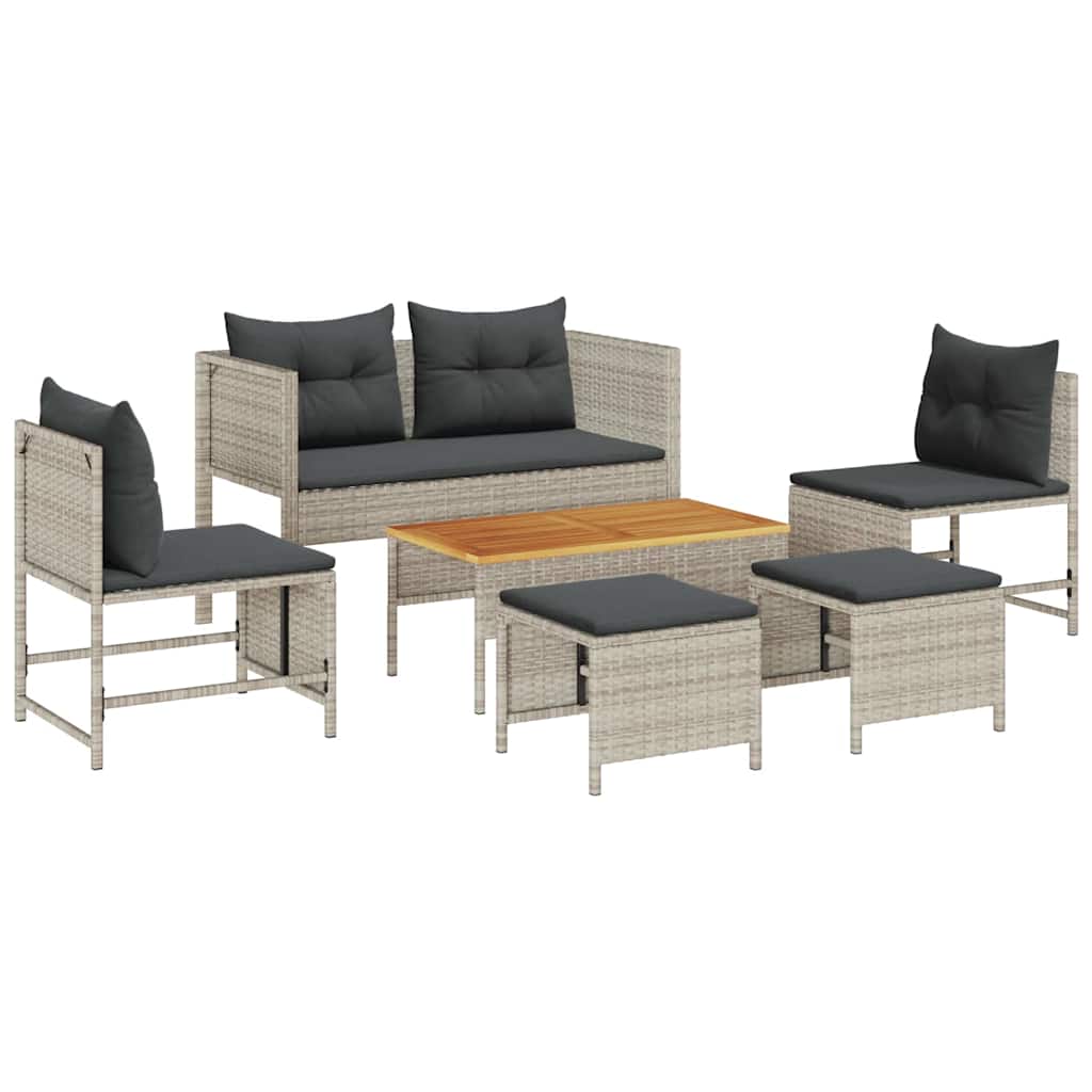 Tuinbankenset 6 pcs Licht Grijs en Donker Grijs poly rattan is nu te koop bij PeponiXL, paradijselijk wonen!