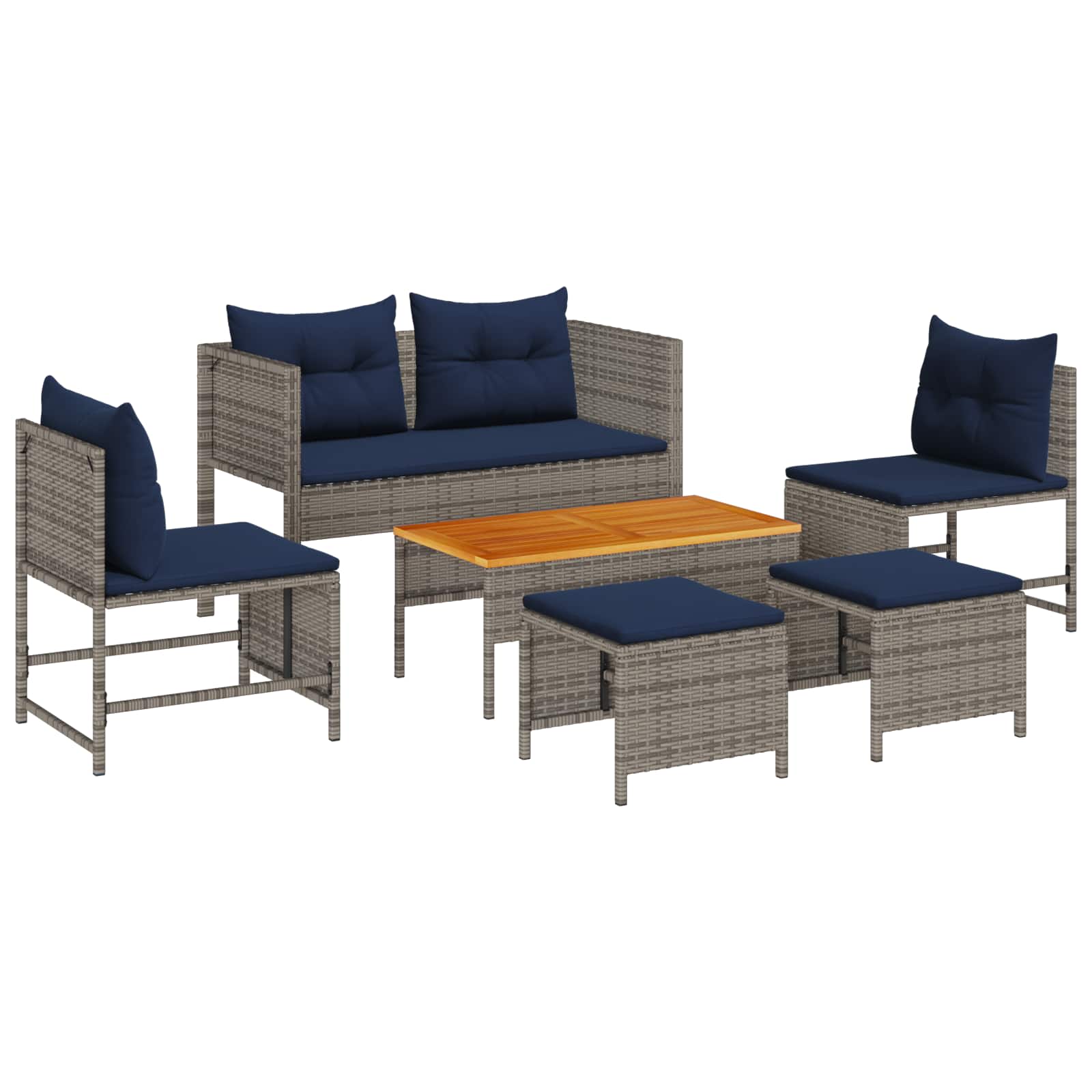 Tuinbankenset met kussen 6 pcs Grijs en Marineblauw poly rattan is nu te koop bij PeponiXL, paradijselijk wonen!