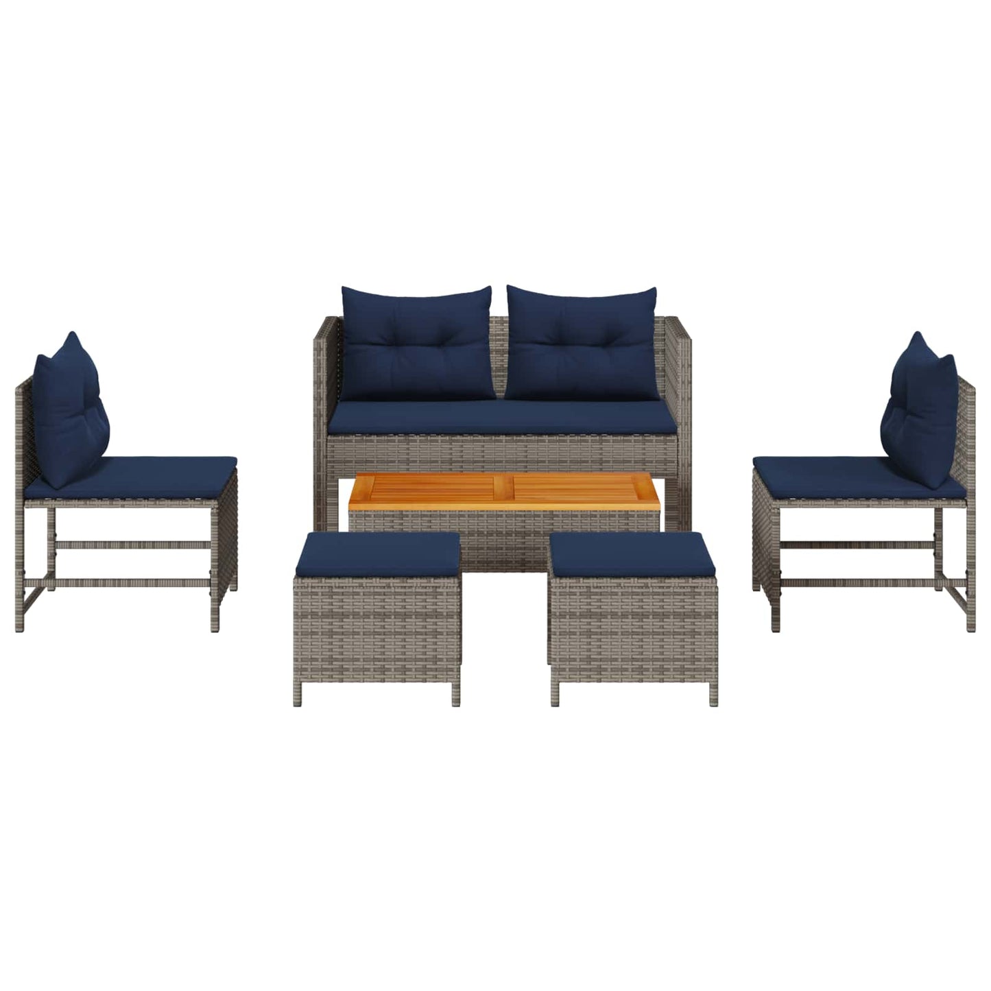 Tuinbankenset met kussen 6 pcs Grijs en Marineblauw poly rattan is nu te koop bij PeponiXL, paradijselijk wonen!