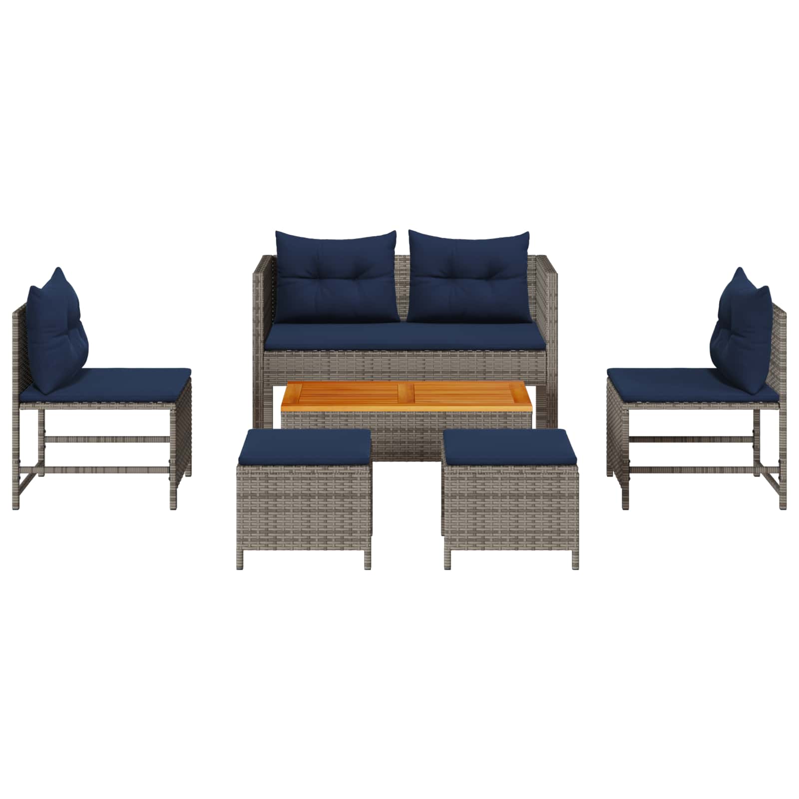 Tuinbankenset met kussen 6 pcs Grijs en Marineblauw poly rattan is nu te koop bij PeponiXL, paradijselijk wonen!