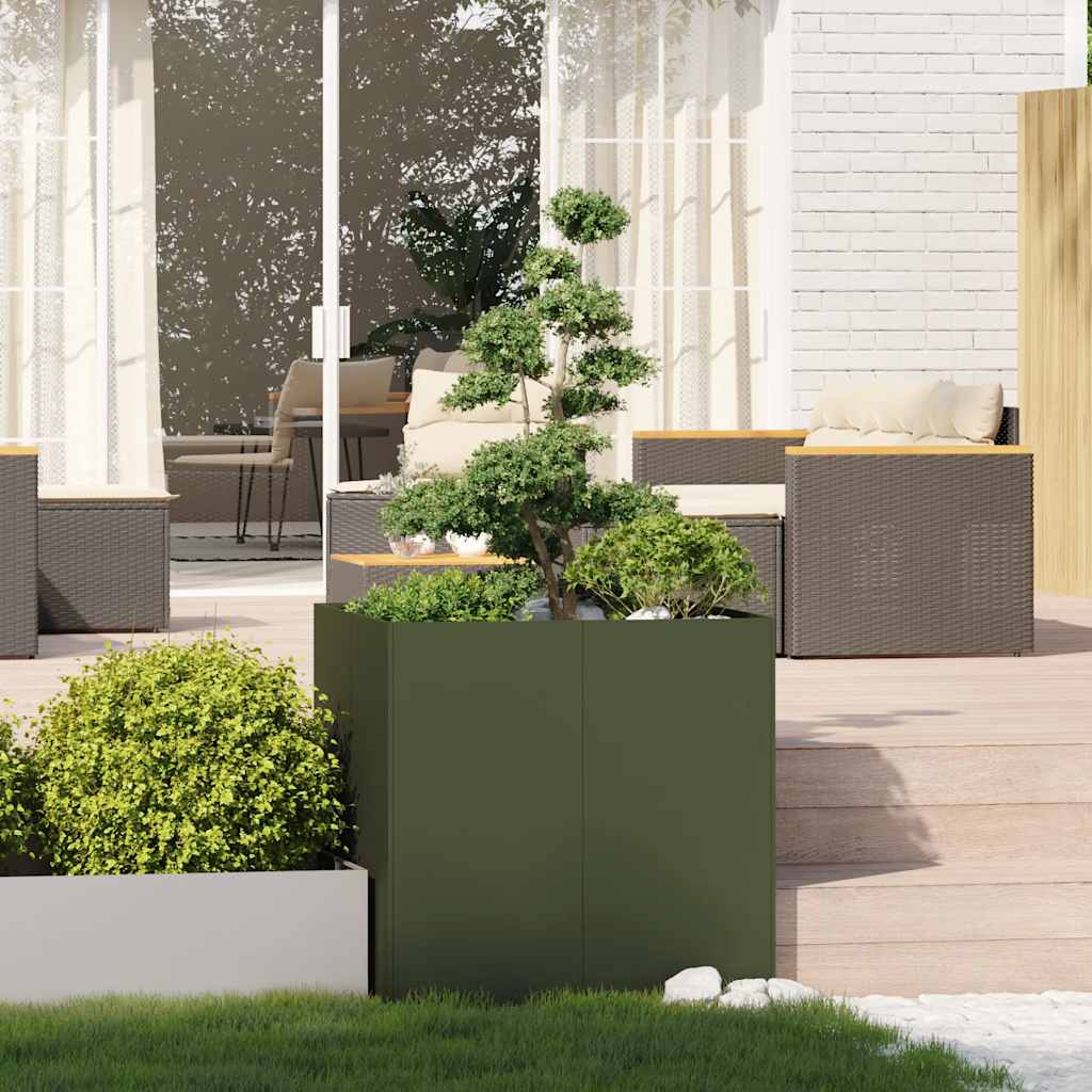 Plantenbak 80x80x80 cm staal olijfgroen is nu te koop bij PeponiXL, paradijselijk wonen!