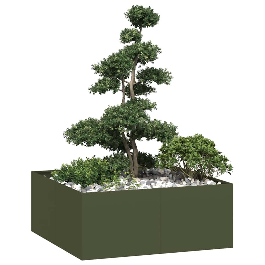 Plantenbak 100x100x40 cm staal olijfgroen is nu te koop bij PeponiXL, paradijselijk wonen!