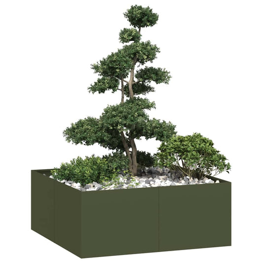 Plantenbak 100x100x40 cm staal olijfgroen is nu te koop bij PeponiXL, paradijselijk wonen!