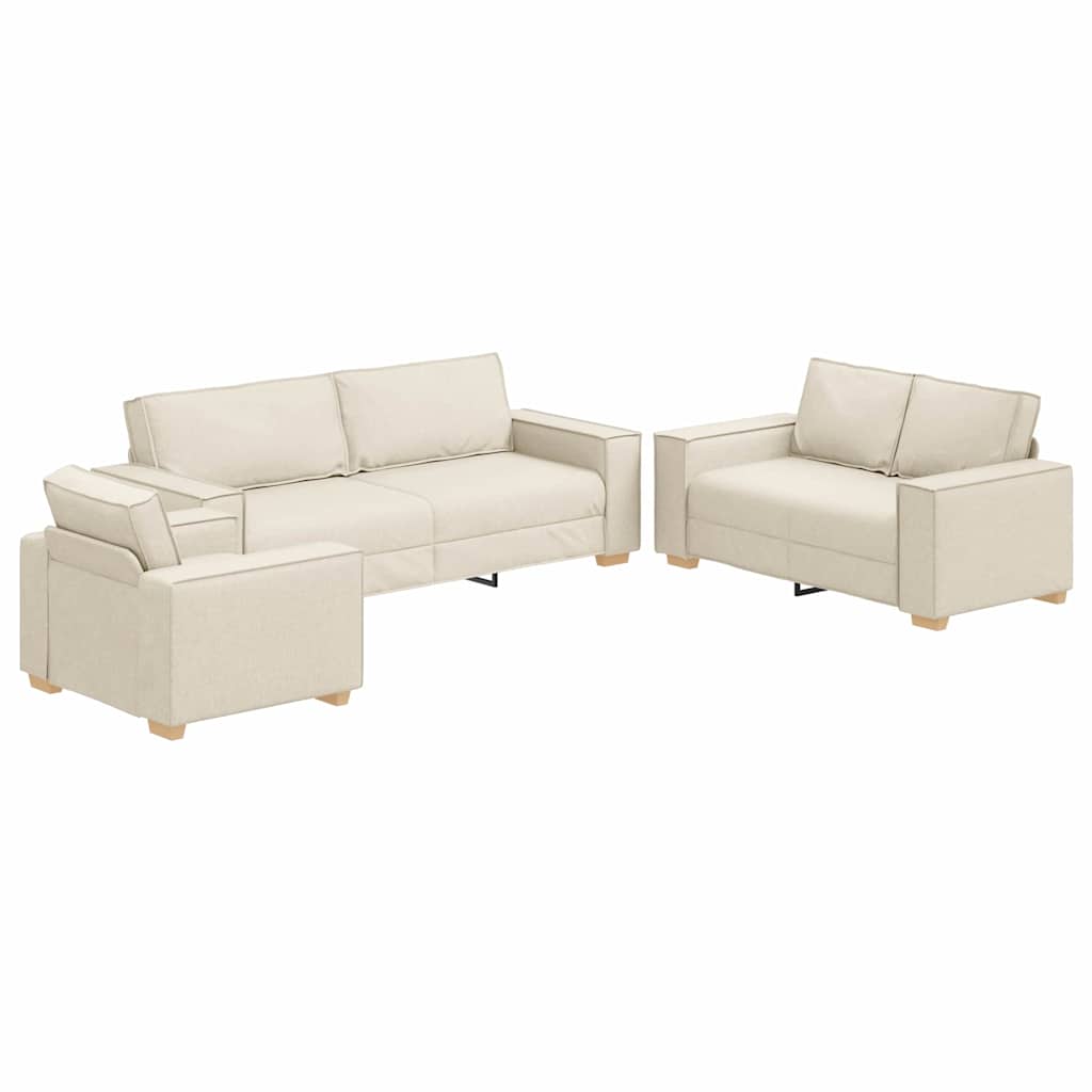 Bankstel 3 pcs Beige 220 x 80 x 84 cm Linnen-mix stof is nu te koop bij PeponiXL, paradijselijk wonen!