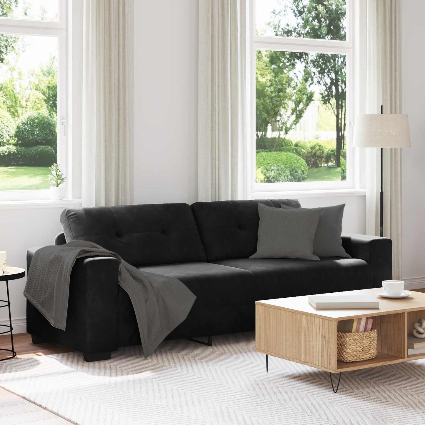 Bank 3 pcs Donkergrijs 221 x 80 x 80 cm Linnen-mix stof is nu te koop bij PeponiXL, paradijselijk wonen!
