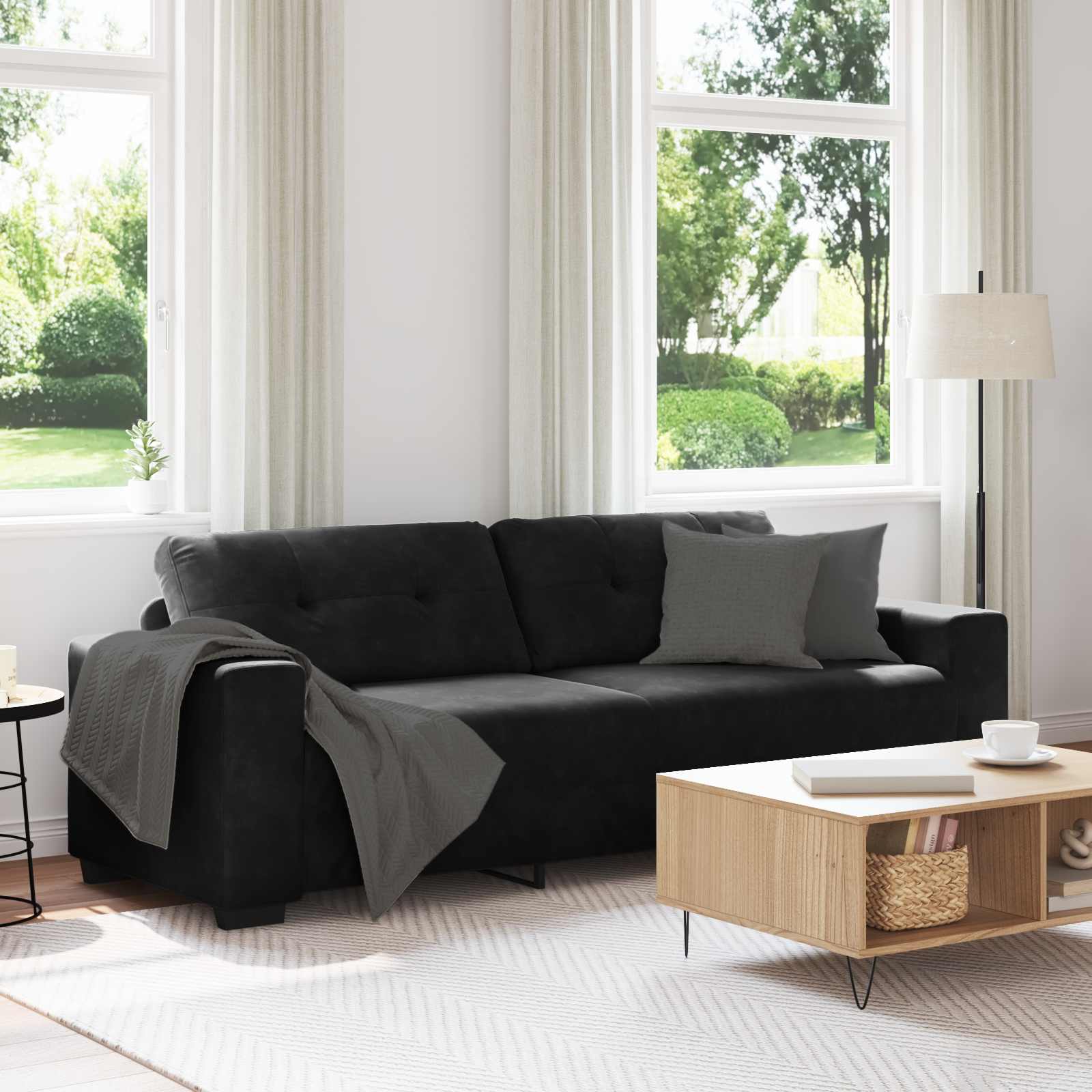 Bank 3 pcs Donkergrijs 221 x 80 x 80 cm Linnen-mix stof is nu te koop bij PeponiXL, paradijselijk wonen!