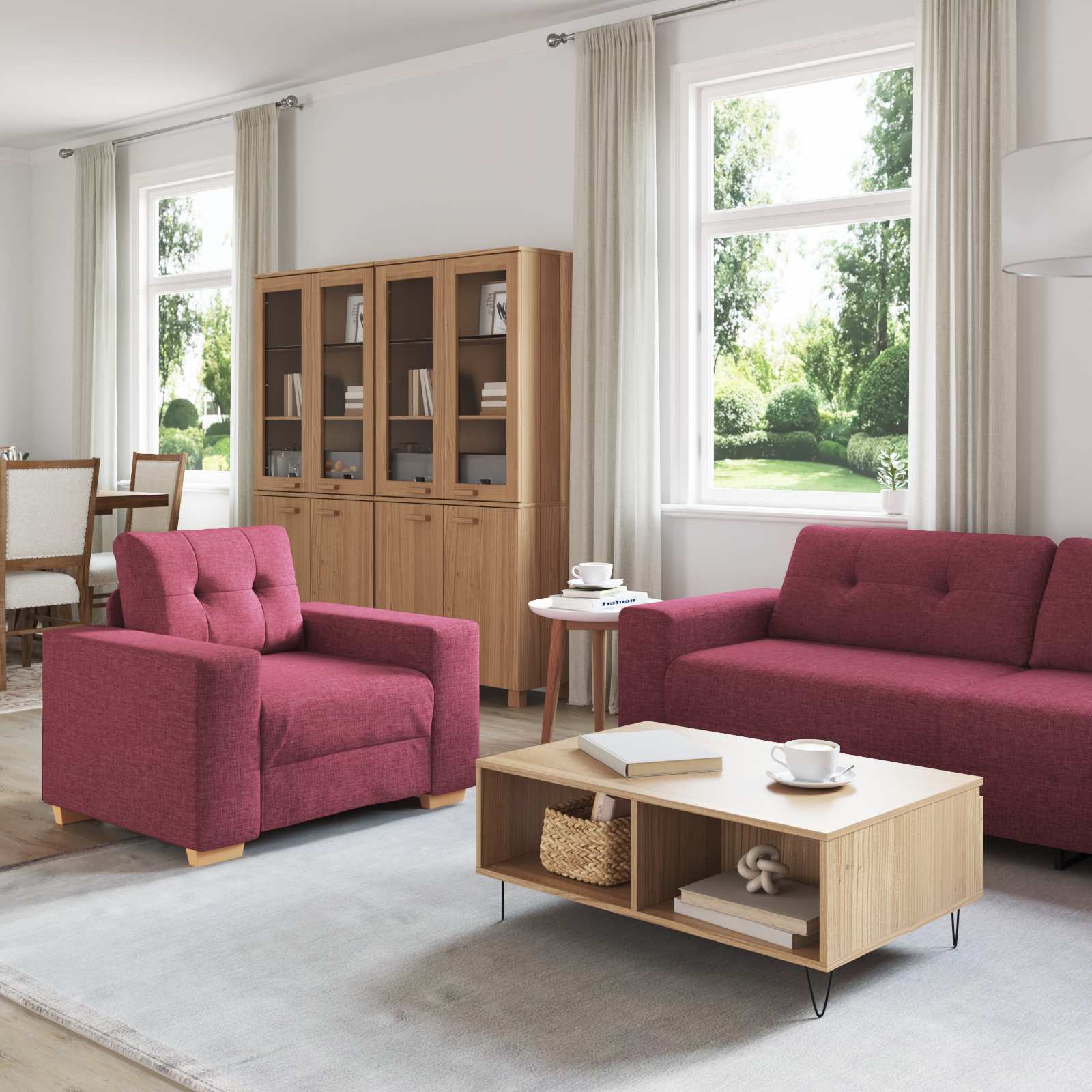Bank 3 pcs Windrood 221 x 80 x 80 cm Linnen-mix stof is nu te koop bij PeponiXL, paradijselijk wonen!