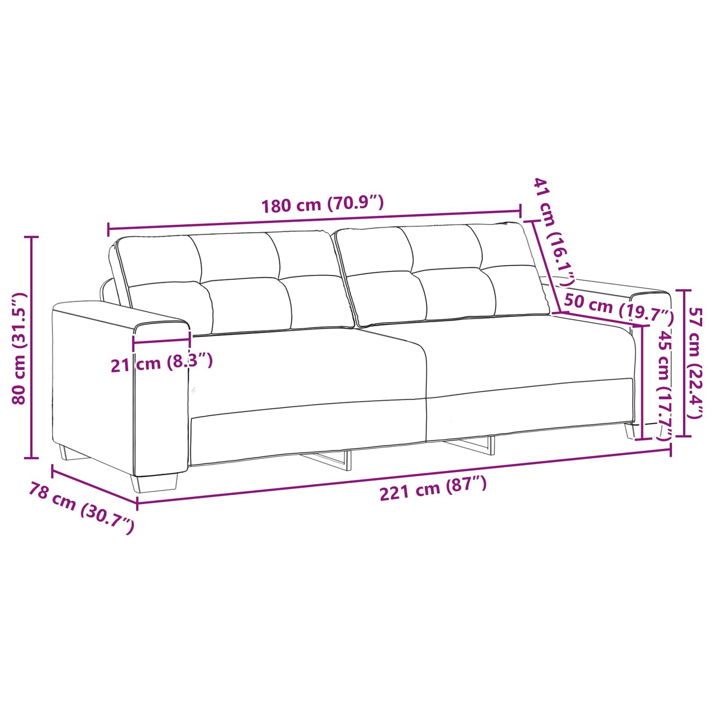 Bank 3 pcs Bruin 221 x 80 x 80 cm Linnen-mix stof is nu te koop bij PeponiXL, paradijselijk wonen!
