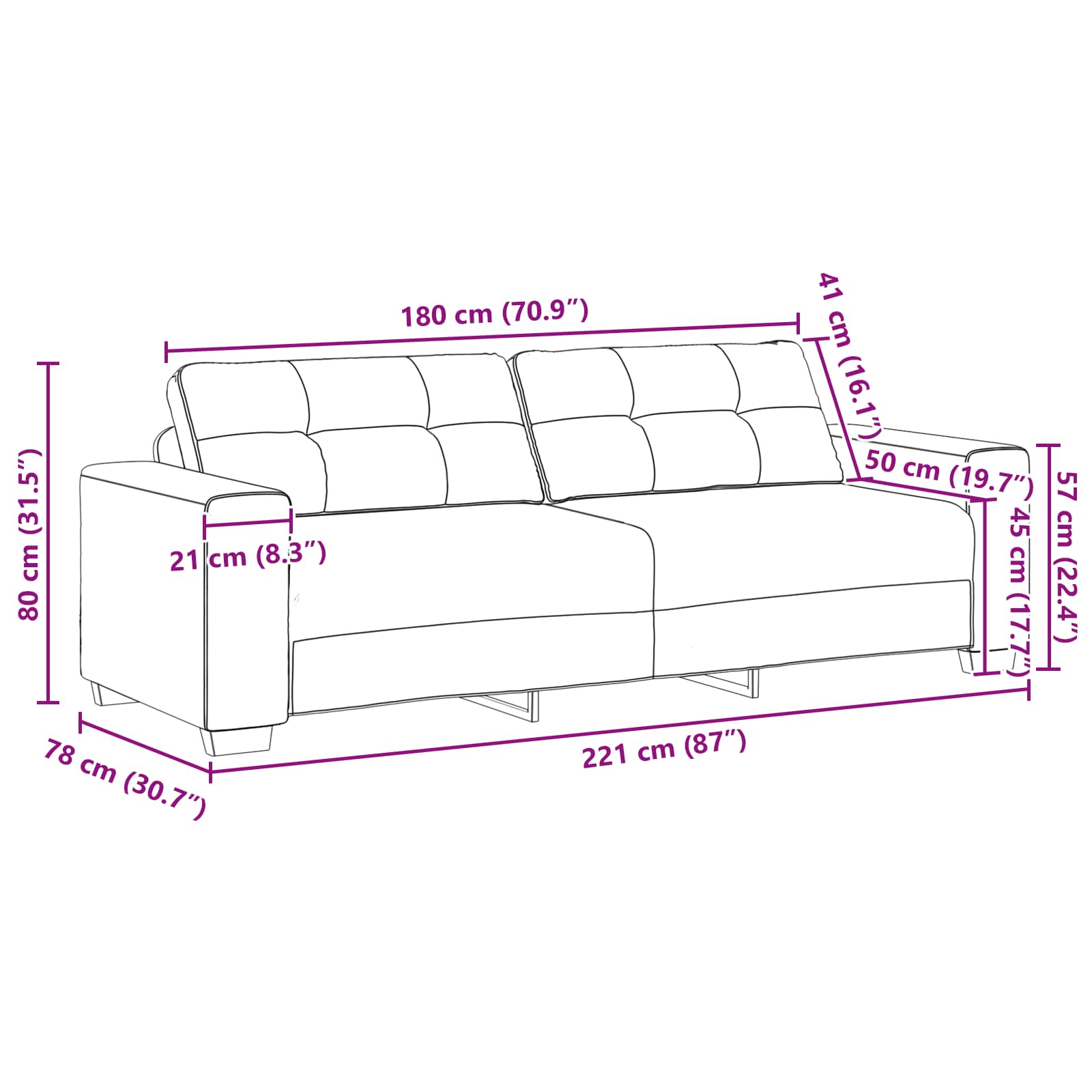 Bank 3 pcs Bruin 221 x 80 x 80 cm Linnen-mix stof is nu te koop bij PeponiXL, paradijselijk wonen!