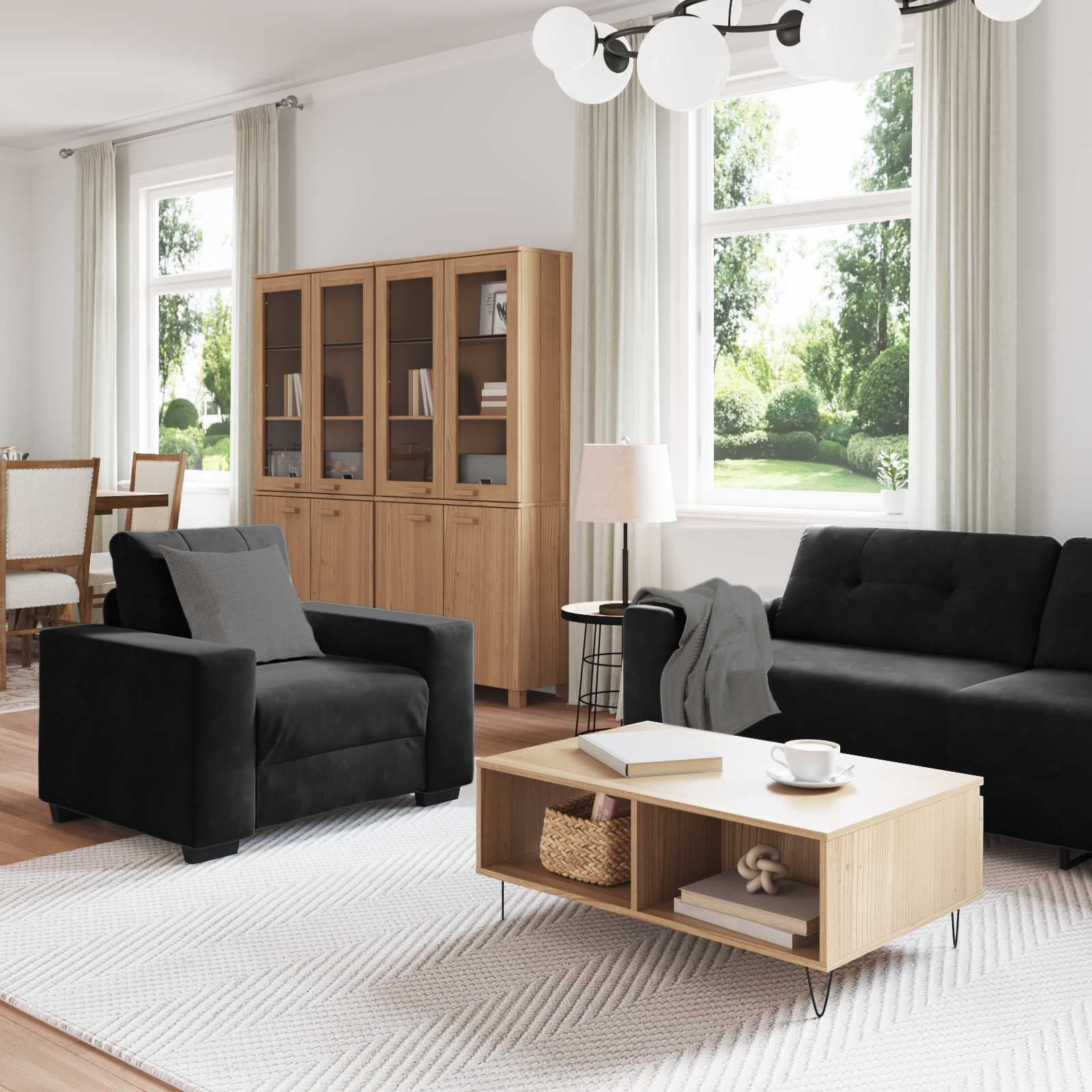 Bankstel 3 pcs Zwart 221 x 80 x 80 cm Fluweel is nu te koop bij PeponiXL, paradijselijk wonen!