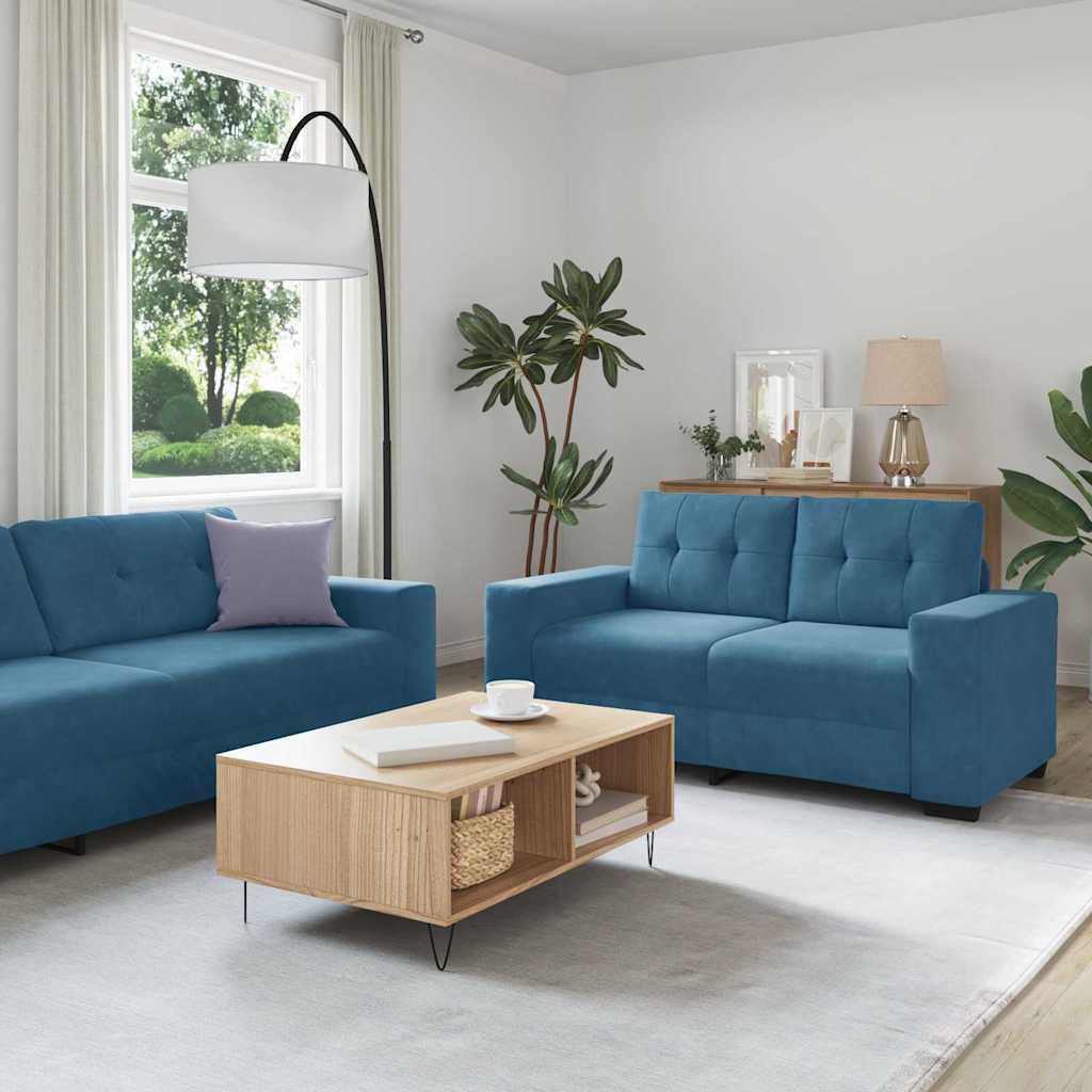Bankstel 3 pcs Blauw 221 x 80 x 80 cm Fluweel is nu te koop bij PeponiXL, paradijselijk wonen!