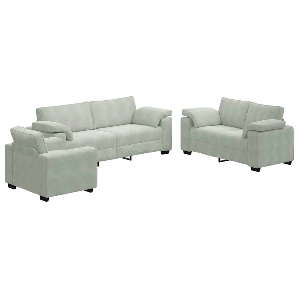 3-delige Loungeset met kussens fluweel lichtgrijs is nu te koop bij PeponiXL, paradijselijk wonen!