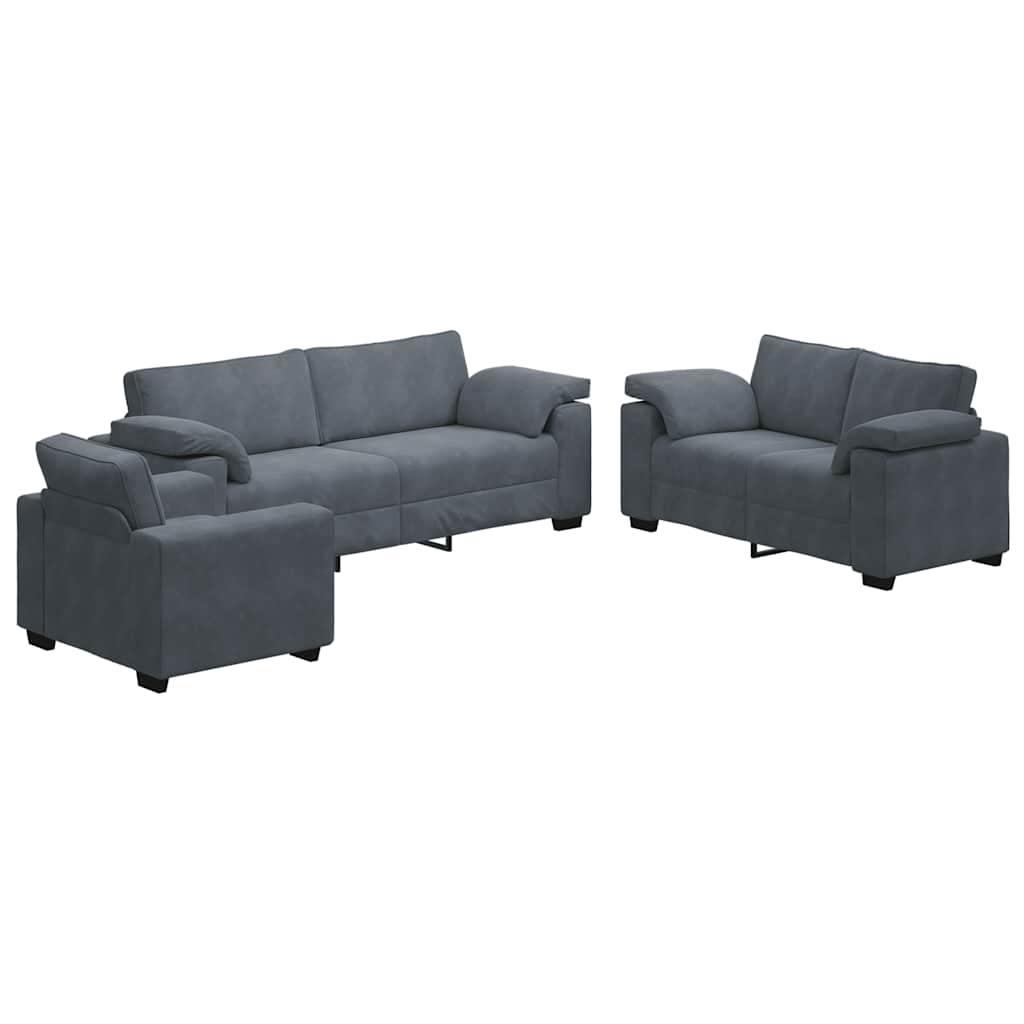 3-delige Loungeset met kussens fluweel donkergrijs is nu te koop bij PeponiXL, paradijselijk wonen!