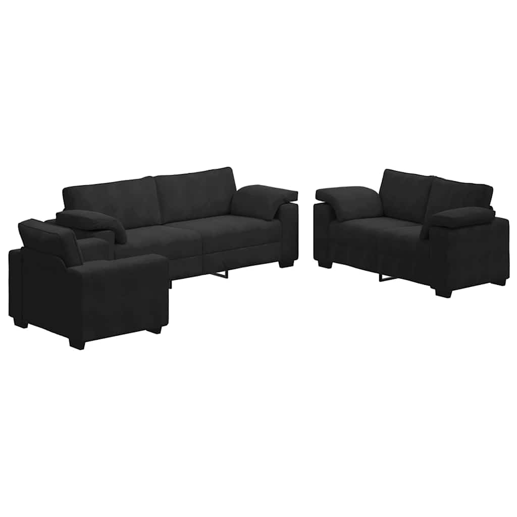 3-delige Loungeset met kussens fluweel zwart is nu te koop bij PeponiXL, paradijselijk wonen!