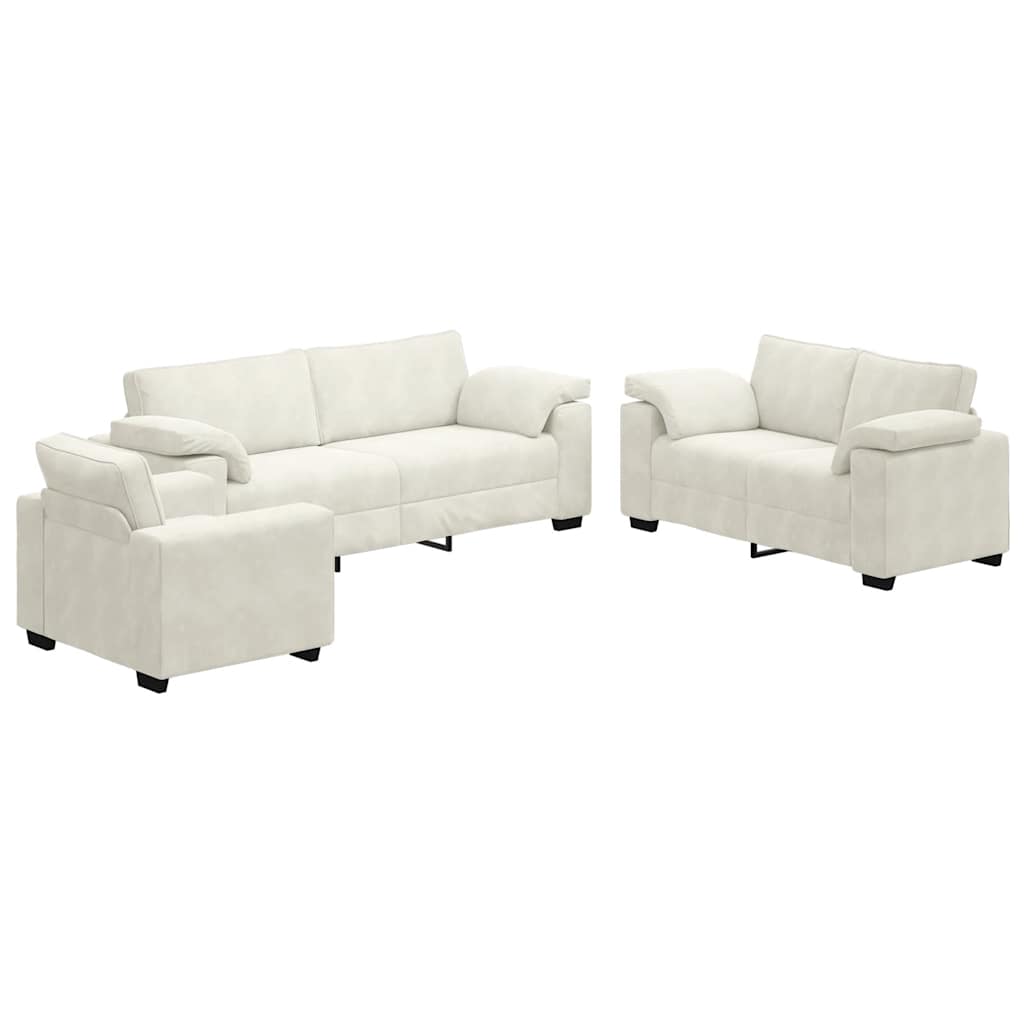 3-delige Loungeset met kussens fluweel crèmekleurig