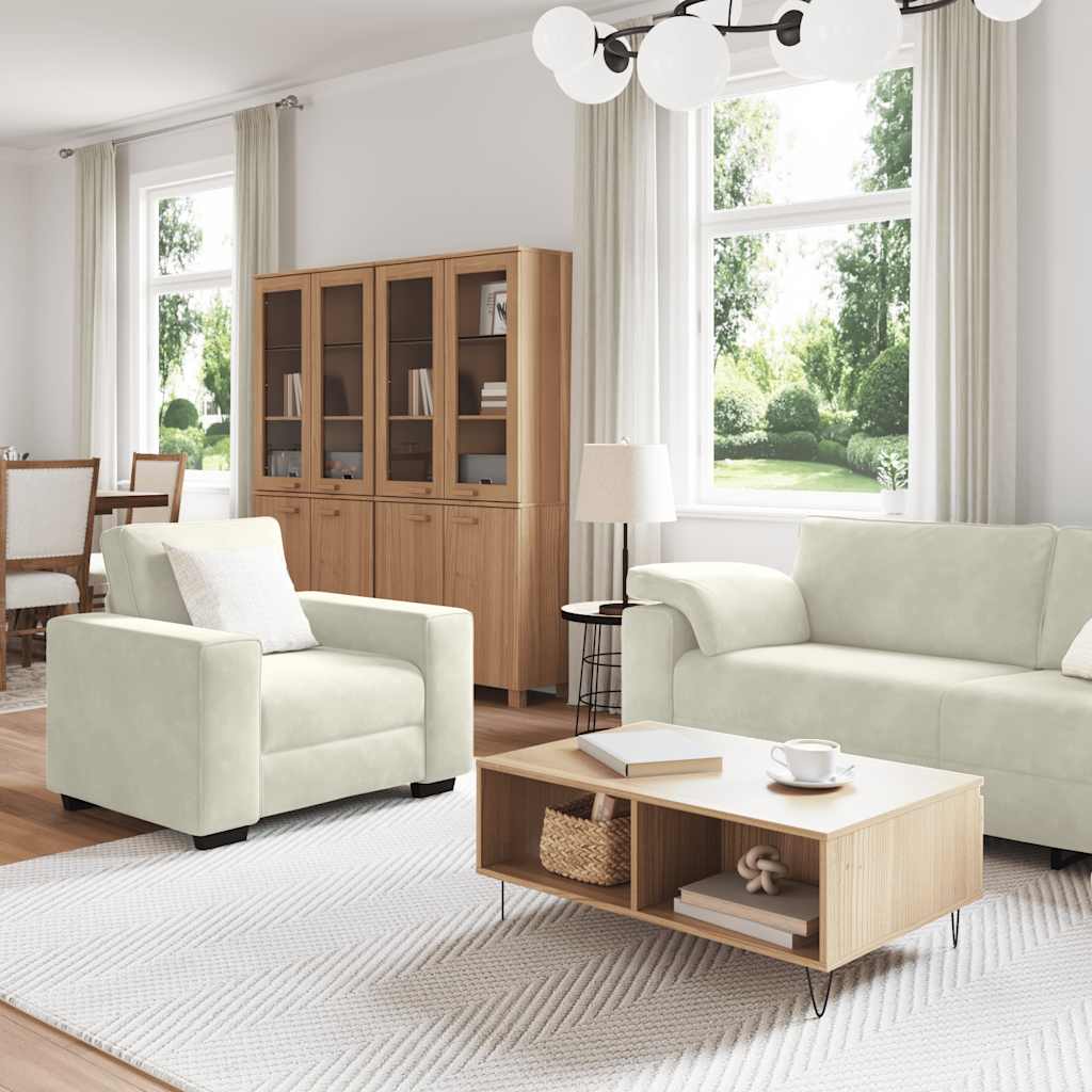 3-delige Loungeset met kussens fluweel crèmekleurig