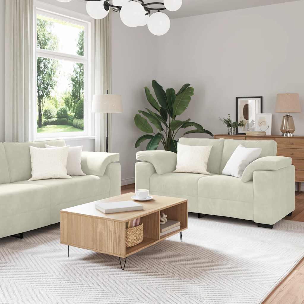 3-delige Loungeset met kussens fluweel crèmekleurig