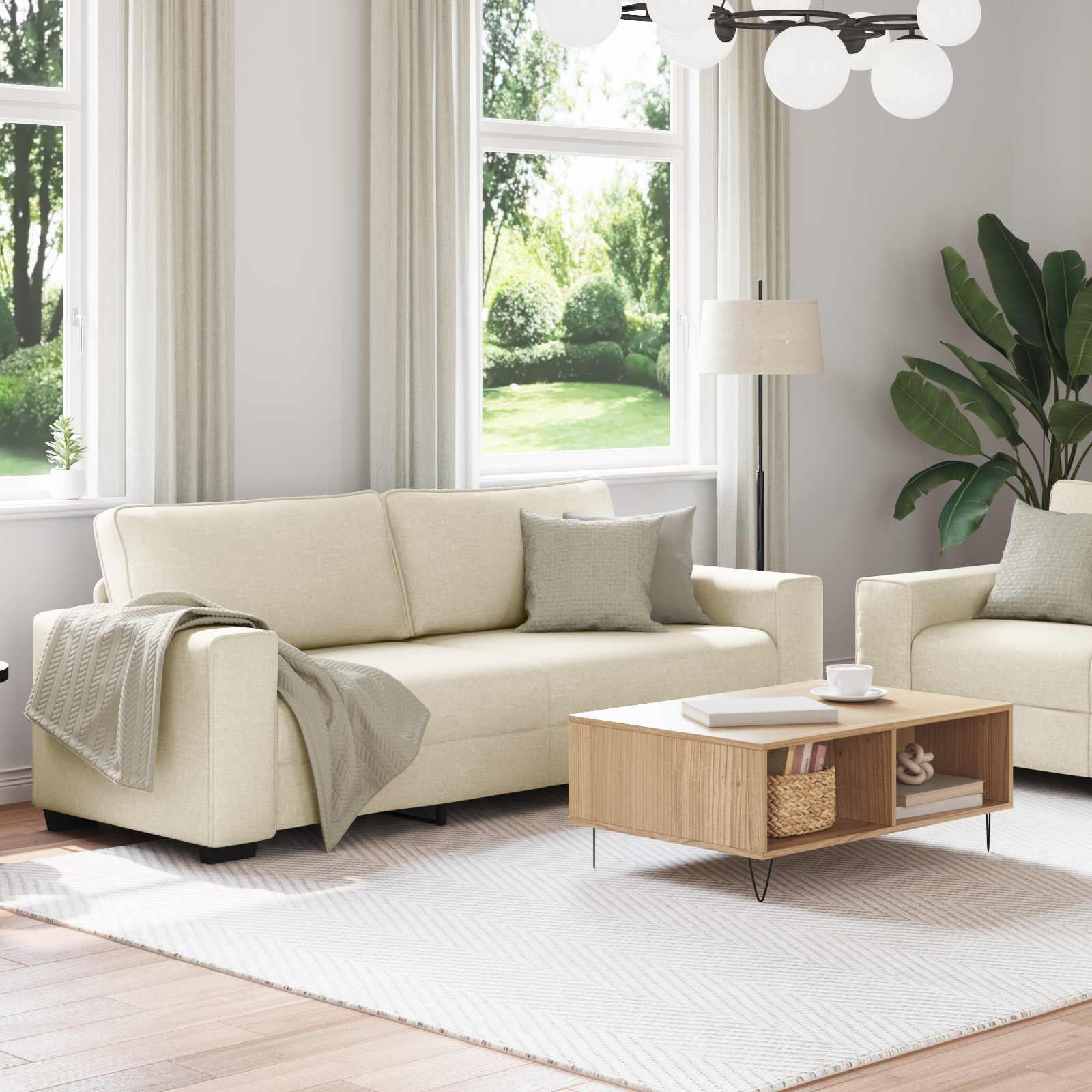 Bank 2 pcs Beige 221 x 80 x 82 cm Linnen-mix stof is nu te koop bij PeponiXL, paradijselijk wonen!