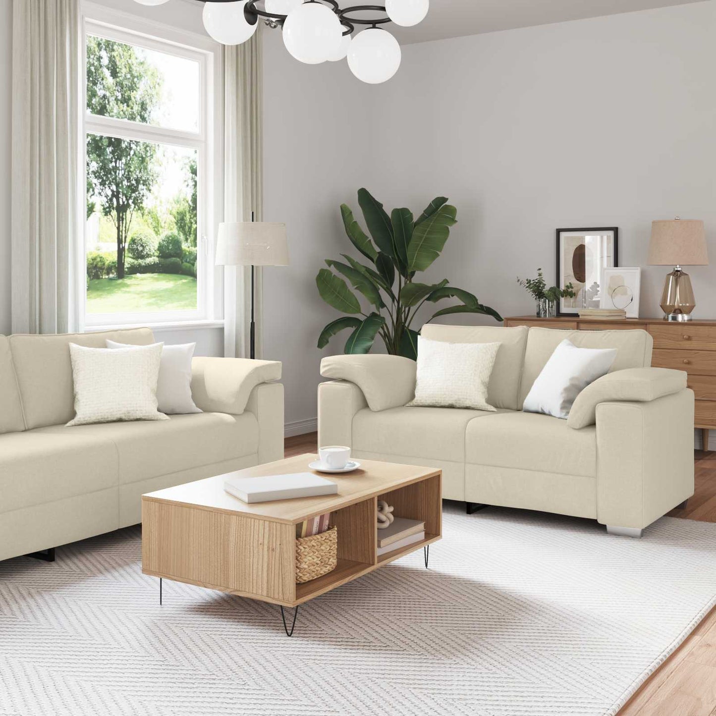 Bank 2 pcs Beige 219 x 80 x 82 cm Linnen-mix stof