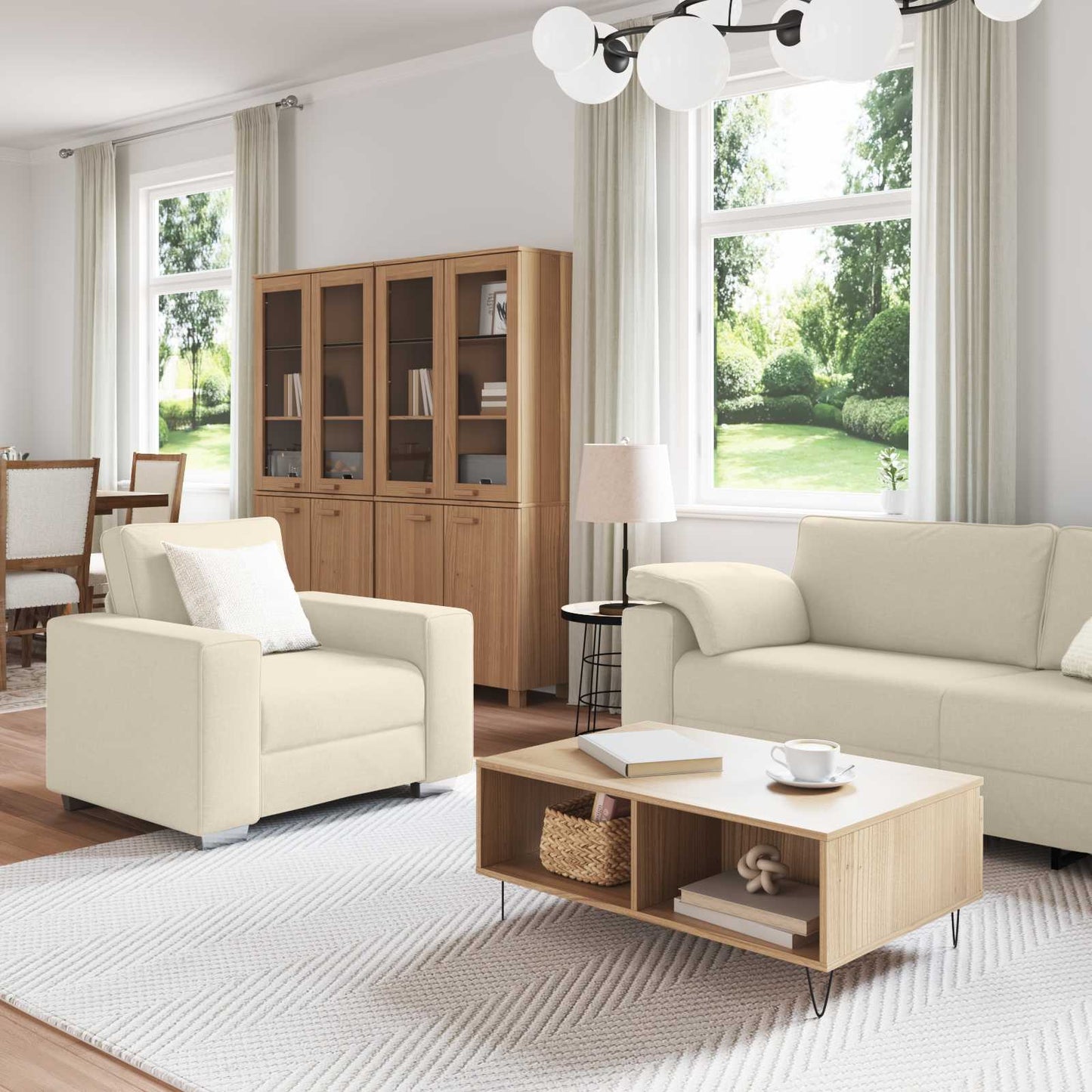 Bank 2 pcs Beige 219 x 80 x 82 cm Linnen-mix stof