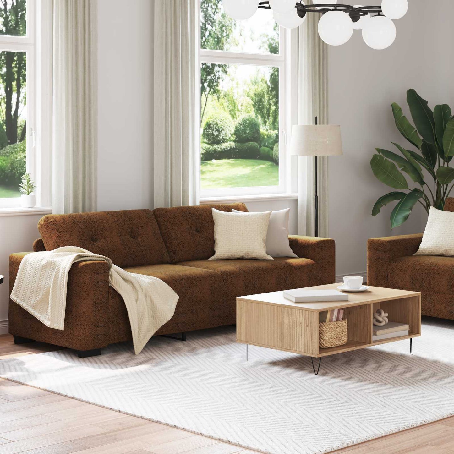 Bank 2 pcs Bruin 221 x 80 x 80 cm Stof