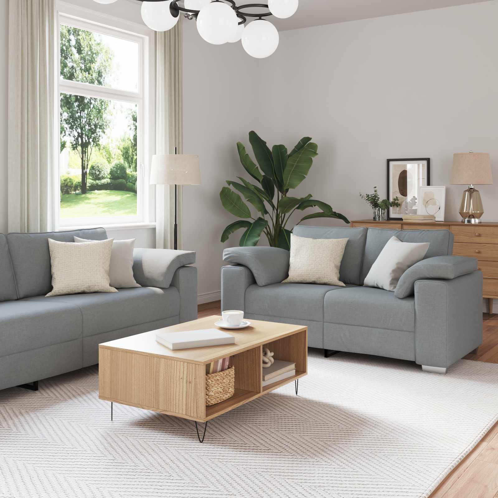 Bank 2 pcs Lichtgrijs 219 x 80 x 82 cm Stof is nu te koop bij PeponiXL, paradijselijk wonen!