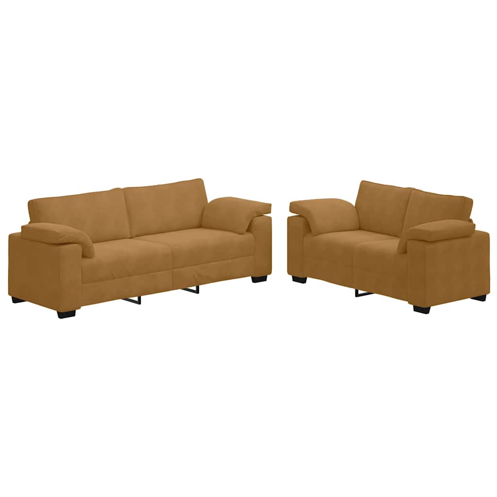 2-delige bankset met kussens bruin fluweel is nu te koop bij PeponiXL, paradijselijk wonen!