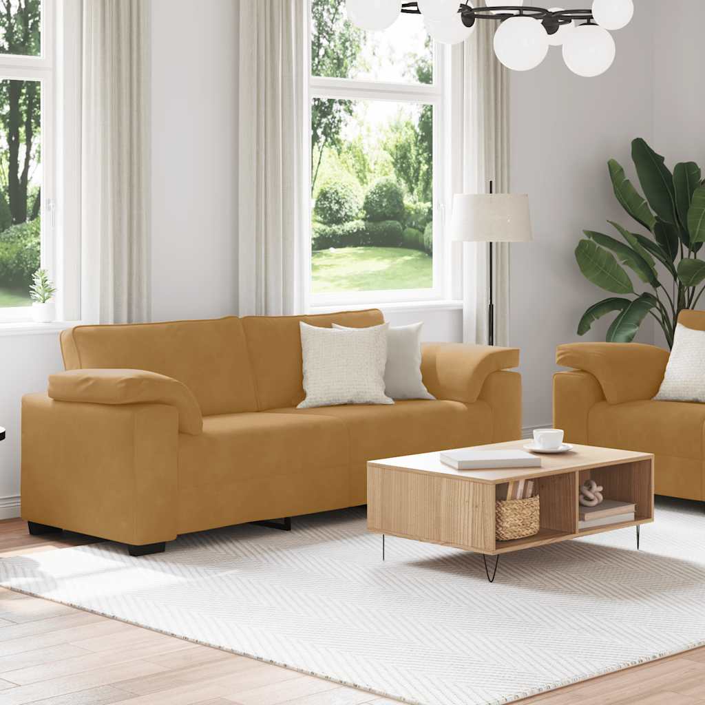 2-delige bankset met kussens bruin fluweel is nu te koop bij PeponiXL, paradijselijk wonen!