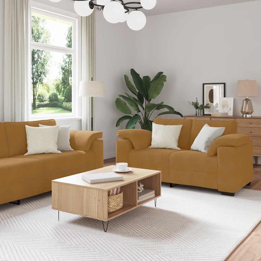2-delige bankset met kussens bruin fluweel is nu te koop bij PeponiXL, paradijselijk wonen!