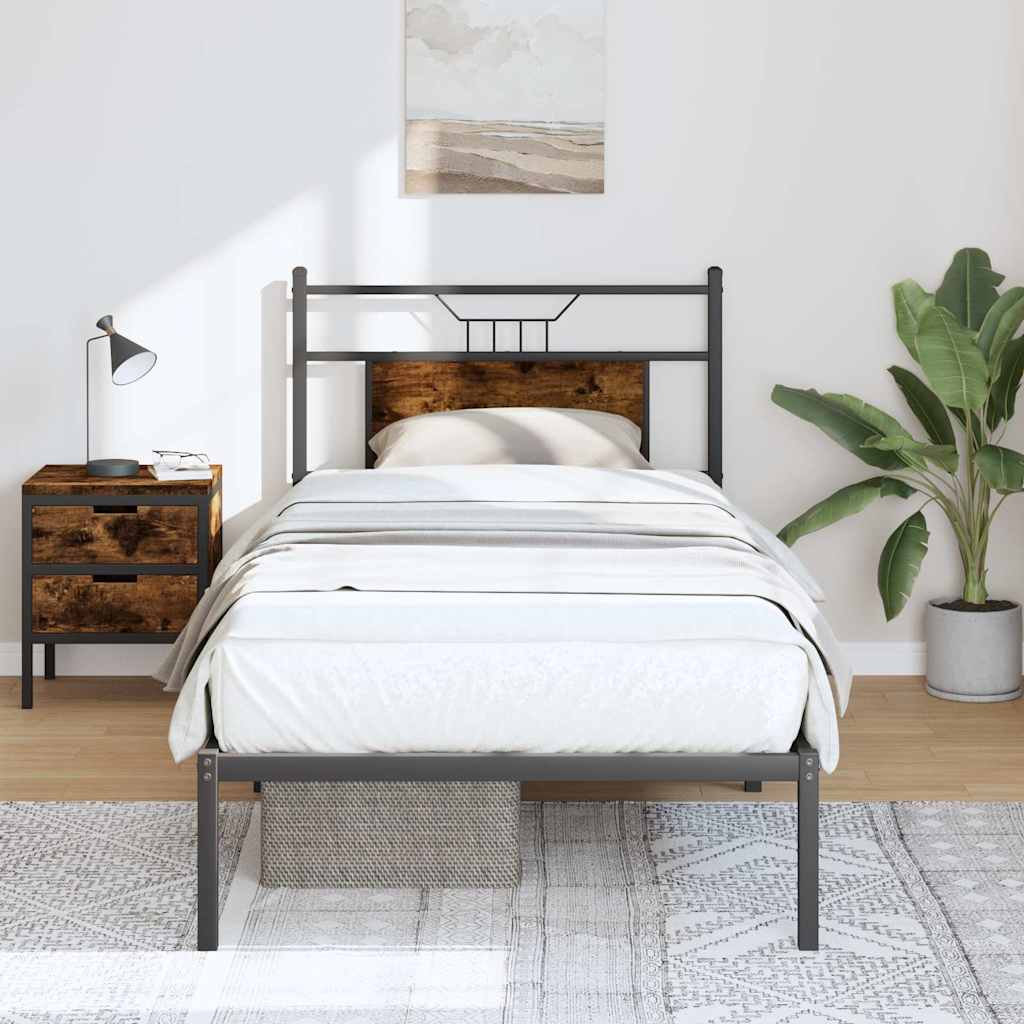 Bedframe zonder matras hout gerookt eikenkleurig 75x190 cm is nu te koop bij PeponiXL, paradijselijk wonen!