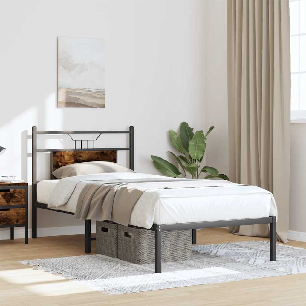 Bedframe zonder matras hout gerookt eikenkleurig 90x190 cm is nu te koop bij PeponiXL, paradijselijk wonen!