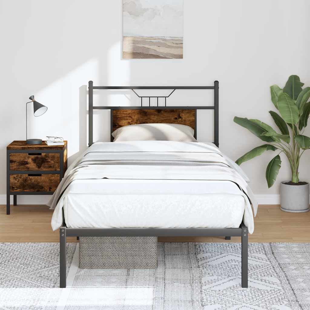 Bedframe zonder matras hout gerookt eikenkleurig 90x190 cm is nu te koop bij PeponiXL, paradijselijk wonen!