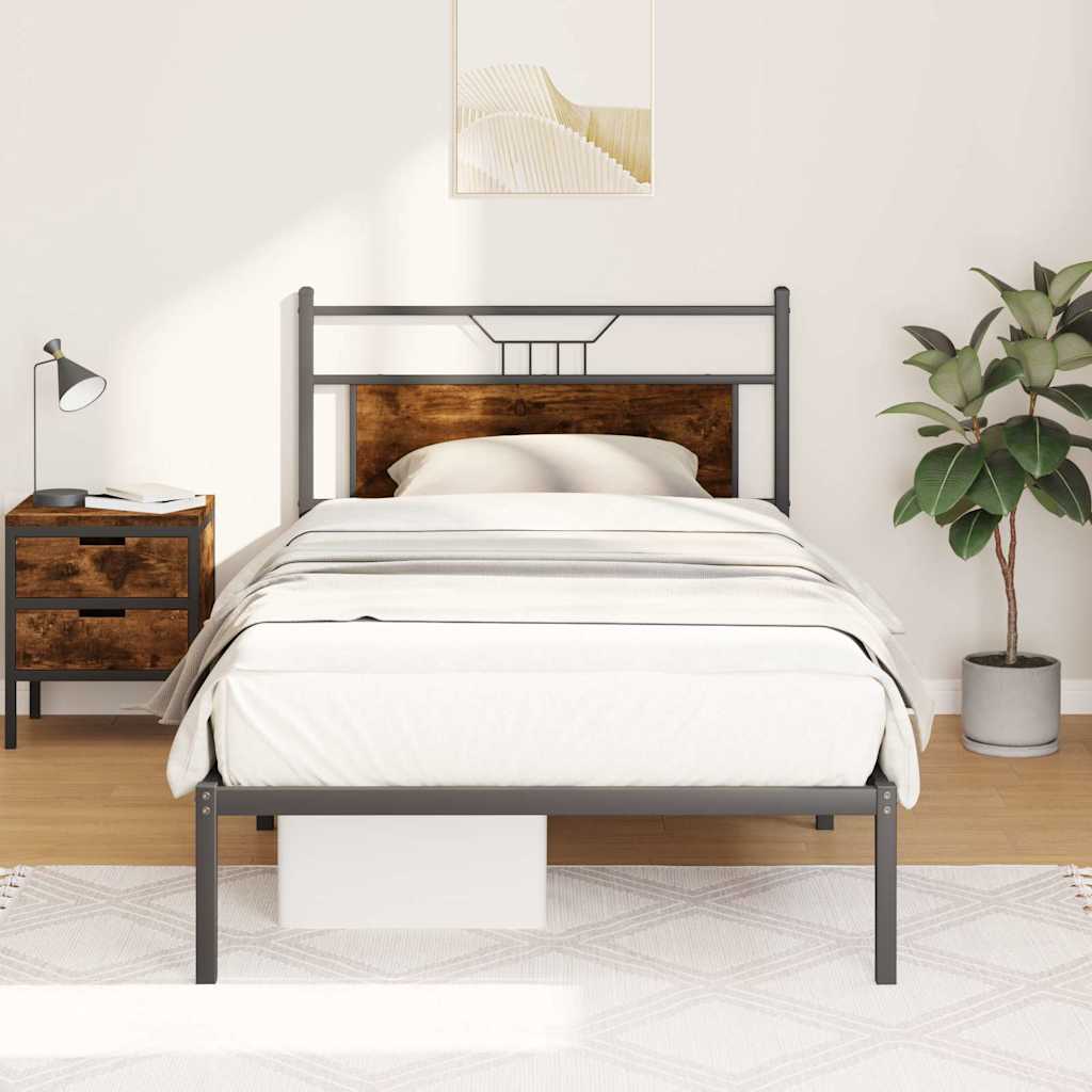 Bedframe zonder matras spaanplaat gerookt eikenkleurig is nu te koop bij PeponiXL, paradijselijk wonen!