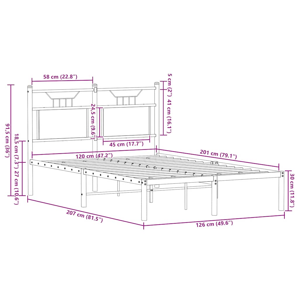 Bedframe zonder matras hout gerookt eikenkleurig 120x200 cm is nu te koop bij PeponiXL, paradijselijk wonen!