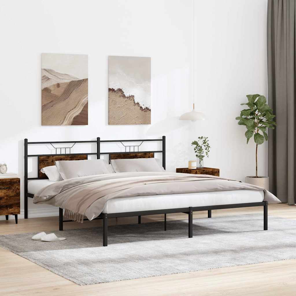Bedframe zonder matras 183x203 cm spaanplaat gerookt eiken is nu te koop bij PeponiXL, paradijselijk wonen!