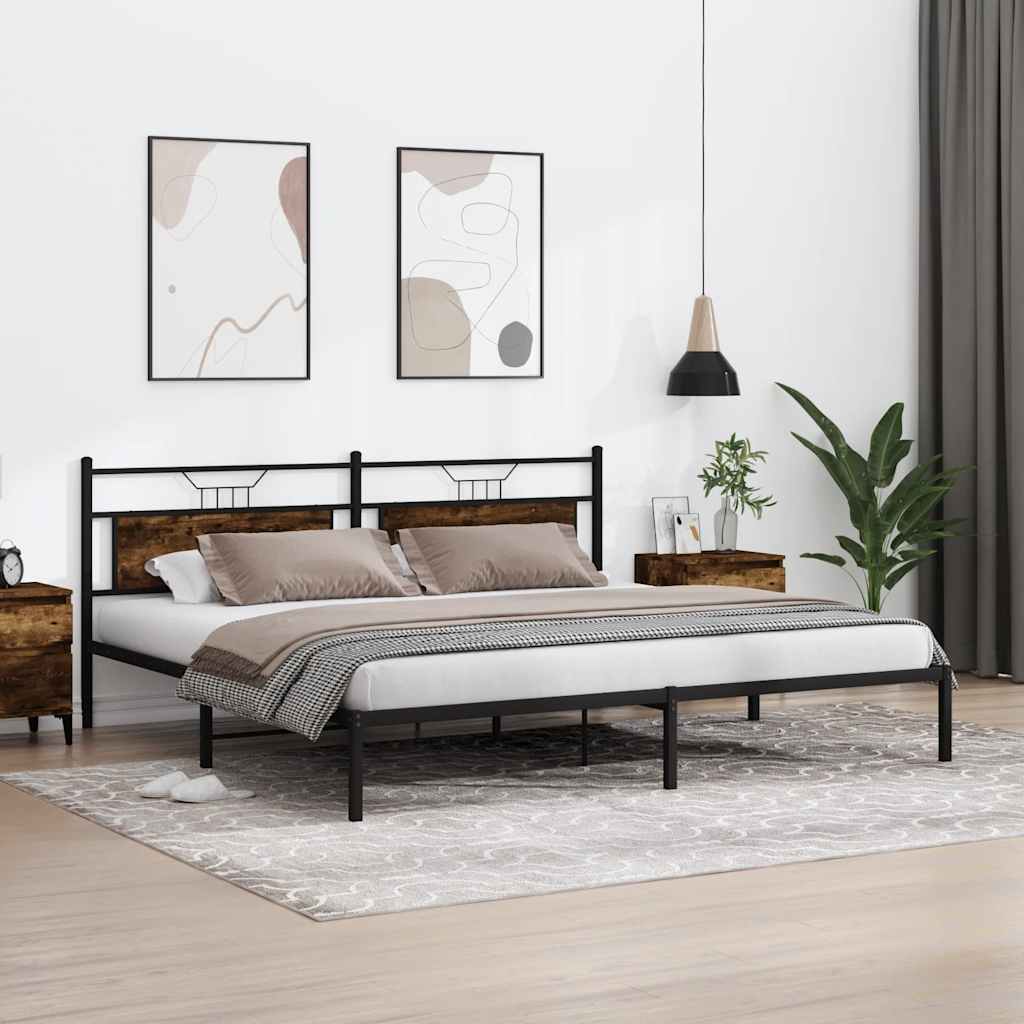Bedframe zonder matras 193x201 cm spaanplaat gerookt eiken is nu te koop bij PeponiXL, paradijselijk wonen!
