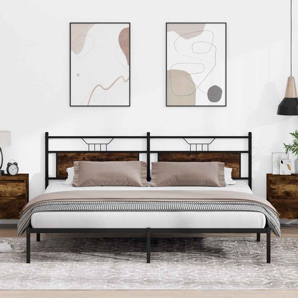 Bedframe zonder matras 193x201 cm spaanplaat gerookt eiken is nu te koop bij PeponiXL, paradijselijk wonen!