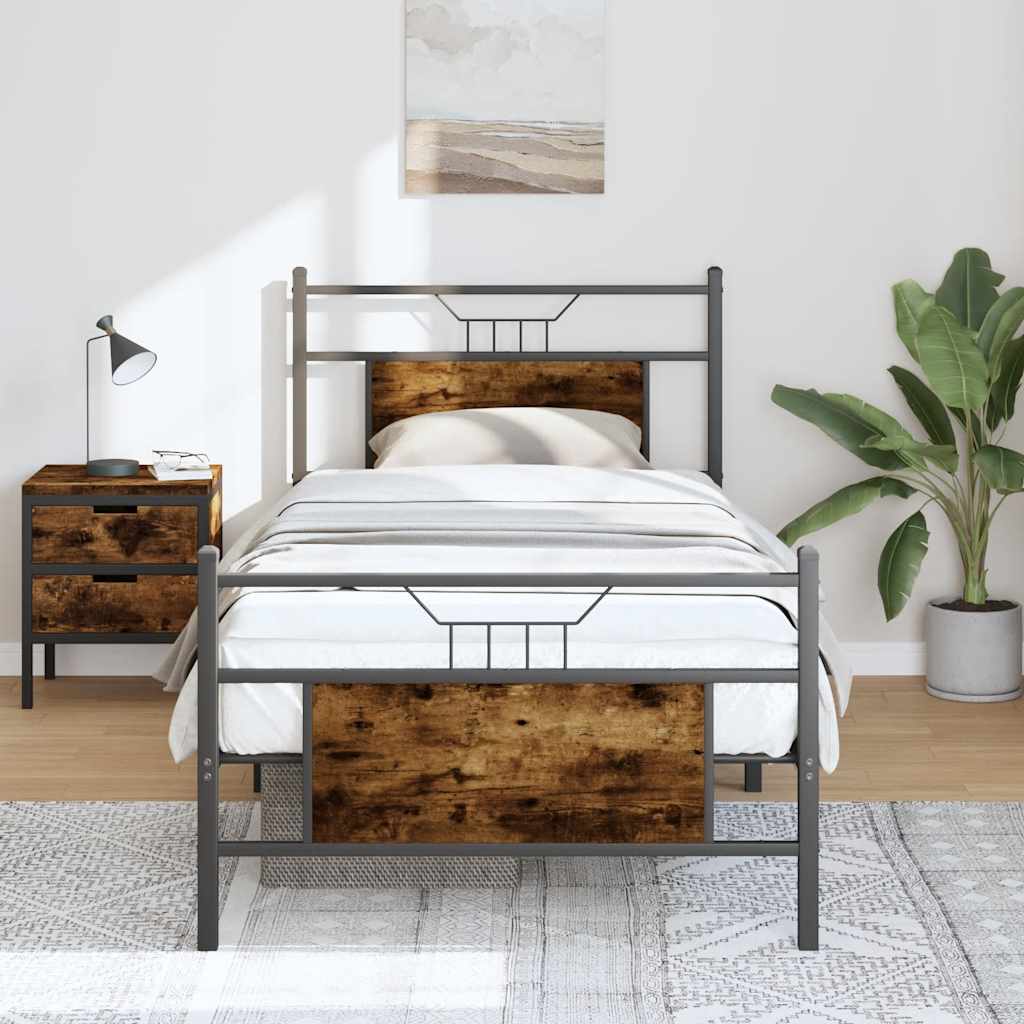 Bedframe zonder matras hout gerookt eikenkleurig 75x190 cm is nu te koop bij PeponiXL, paradijselijk wonen!
