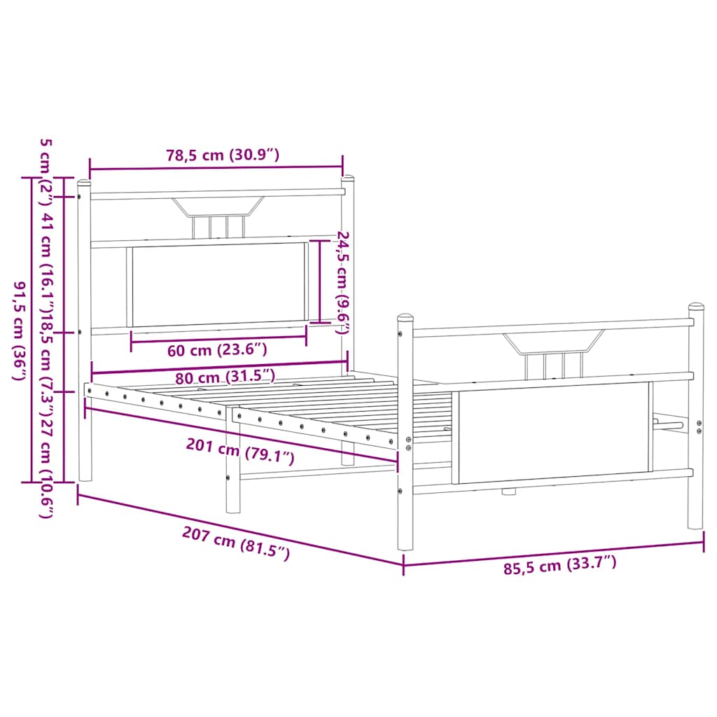 Bedframe zonder matras hout gerookt eikenkleurig 80x200 cm is nu te koop bij PeponiXL, paradijselijk wonen!