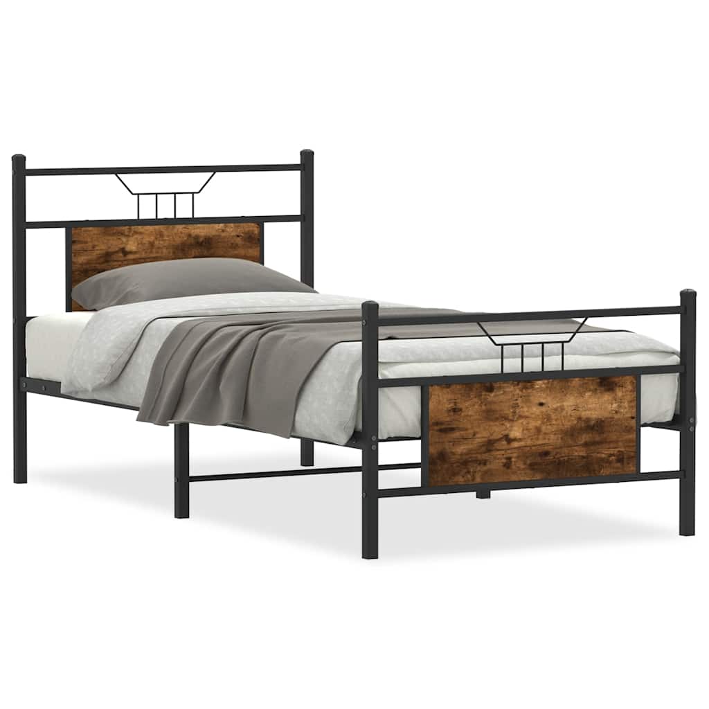 Bedframe zonder matras hout gerookt eikenkleurig 90x190 cm is nu te koop bij PeponiXL, paradijselijk wonen!
